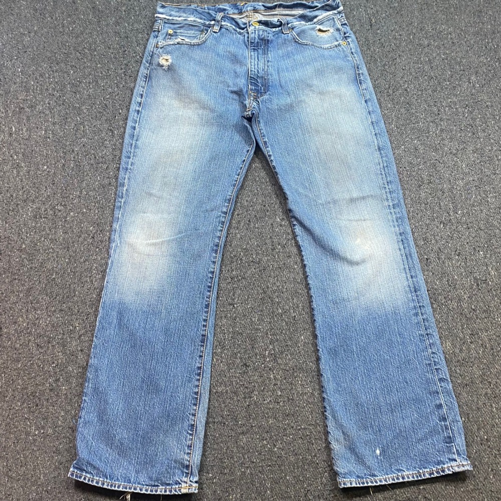 Lucky Brand Colton Bootcut Jeans Sz 34 Mens Blue Grunge Distressed Faded Denim